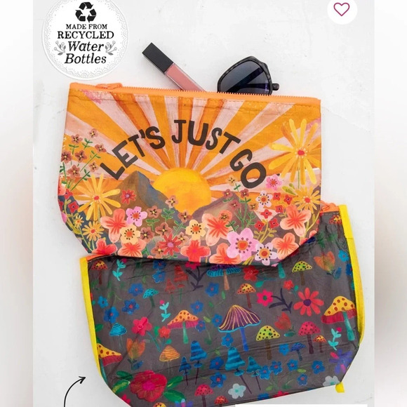 NATURAL LIFE Handbags - Recycled and Reversible Zipper Pouch - Let's Just Go, NWT